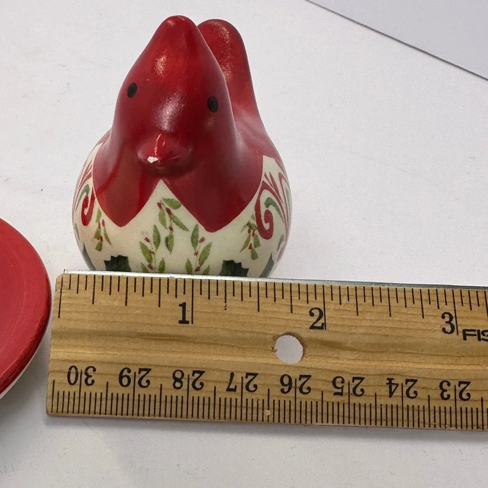 Red Cardinal Bird Ceramic Salt and Pepper Shaker Set with Tray Christmas Holly